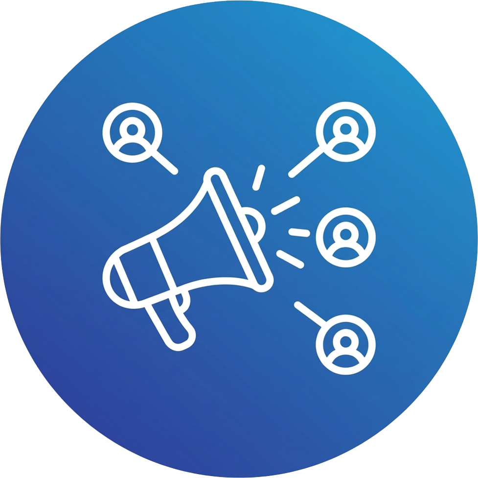 Megaphone icon illustrating confidential marketing of a medical practice to a network of qualified buyers.