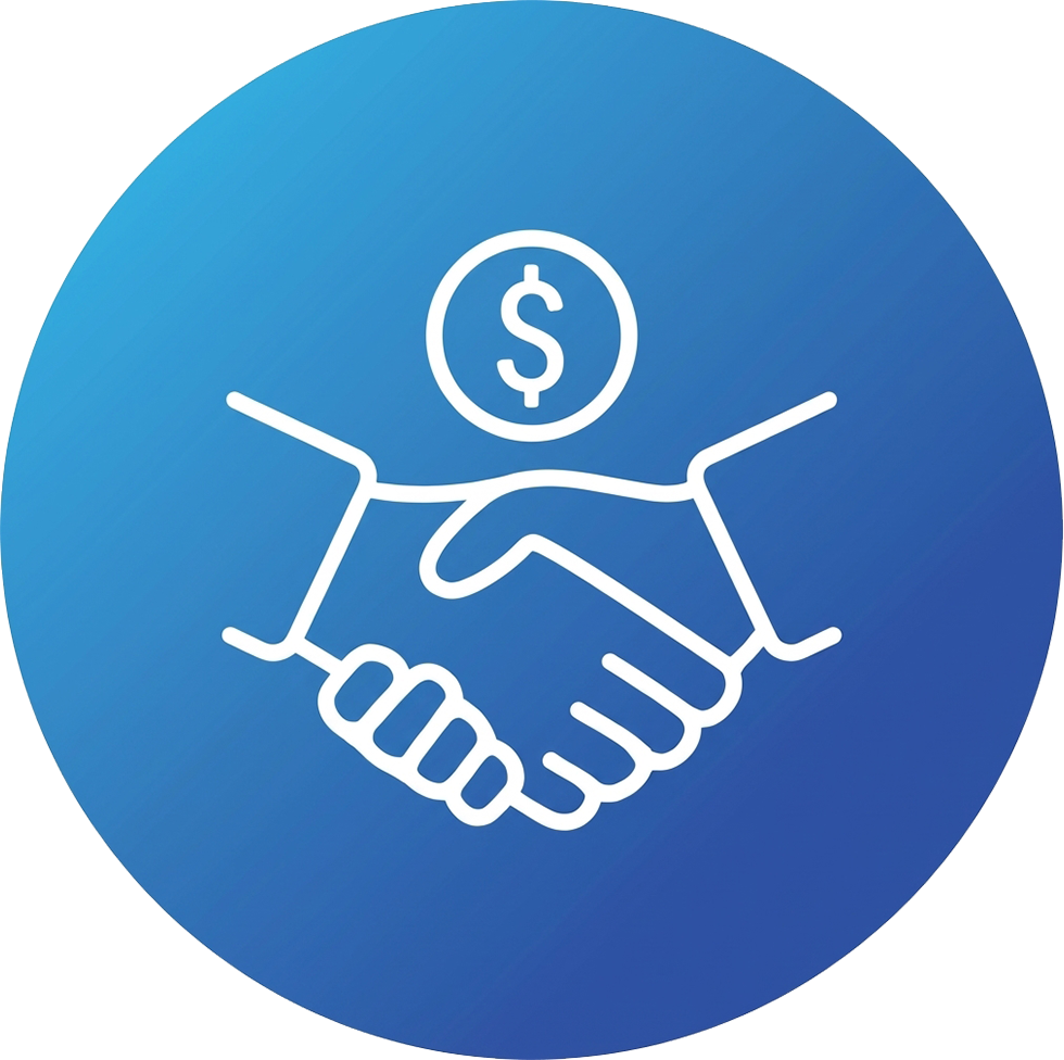 Handshake icon symbolizing the successful closing, deal structuring, and transition of a medical practice sale.
